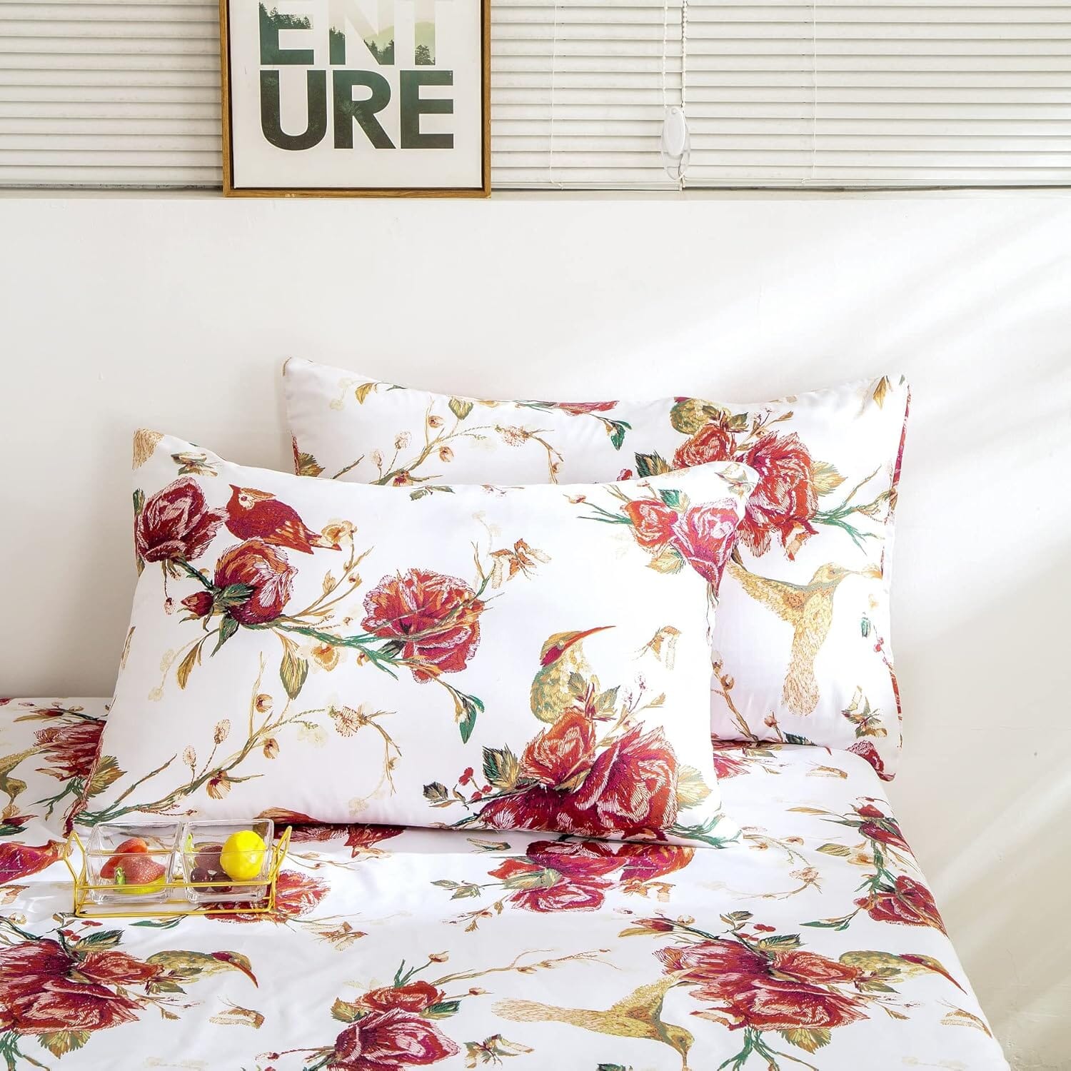 Tache Floral Hummingbirds Burgundy White Vintage Rose Garden Pillowcase (SD-7676)