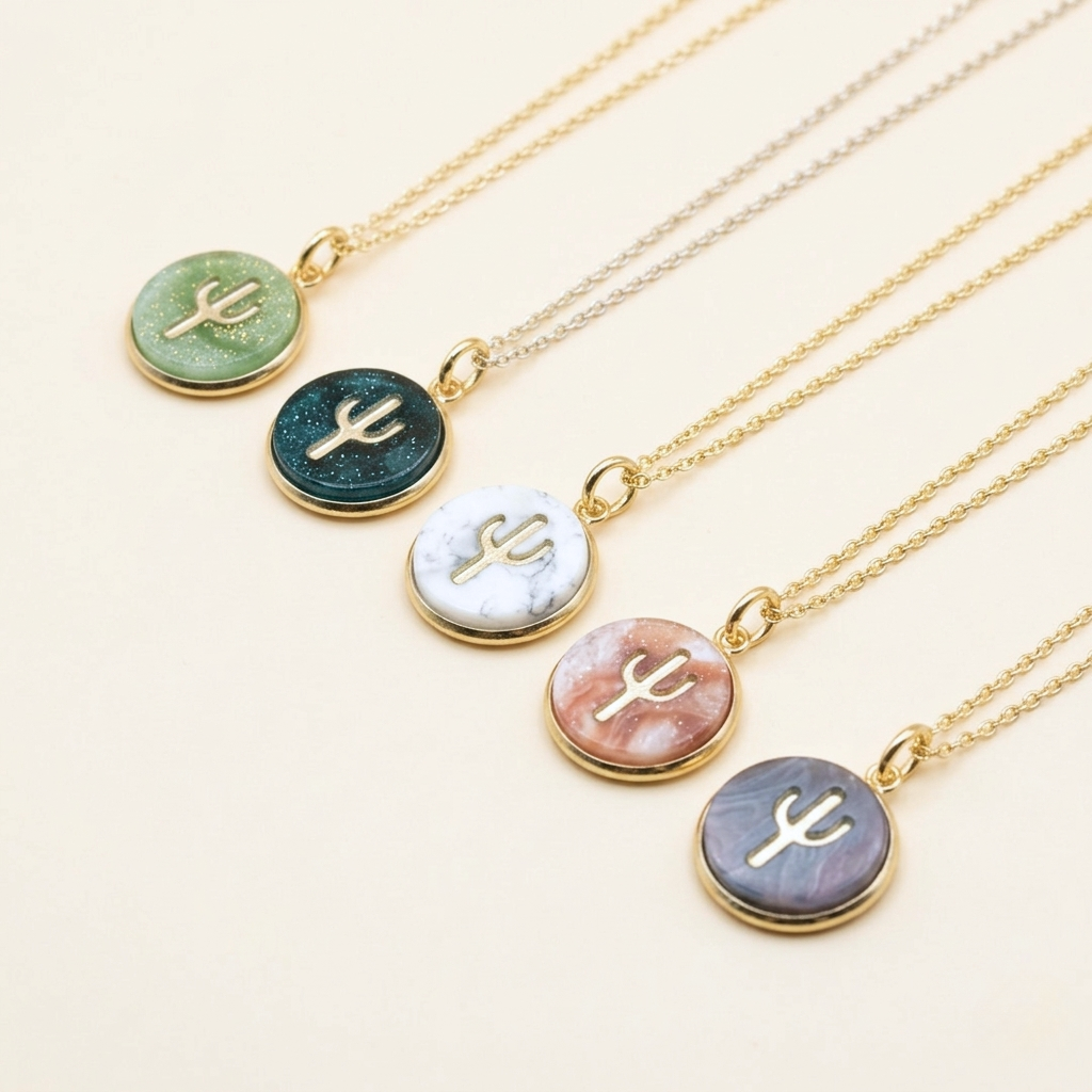 Cactus 18K Gold Plated Charm Necklace - Pearl Collection