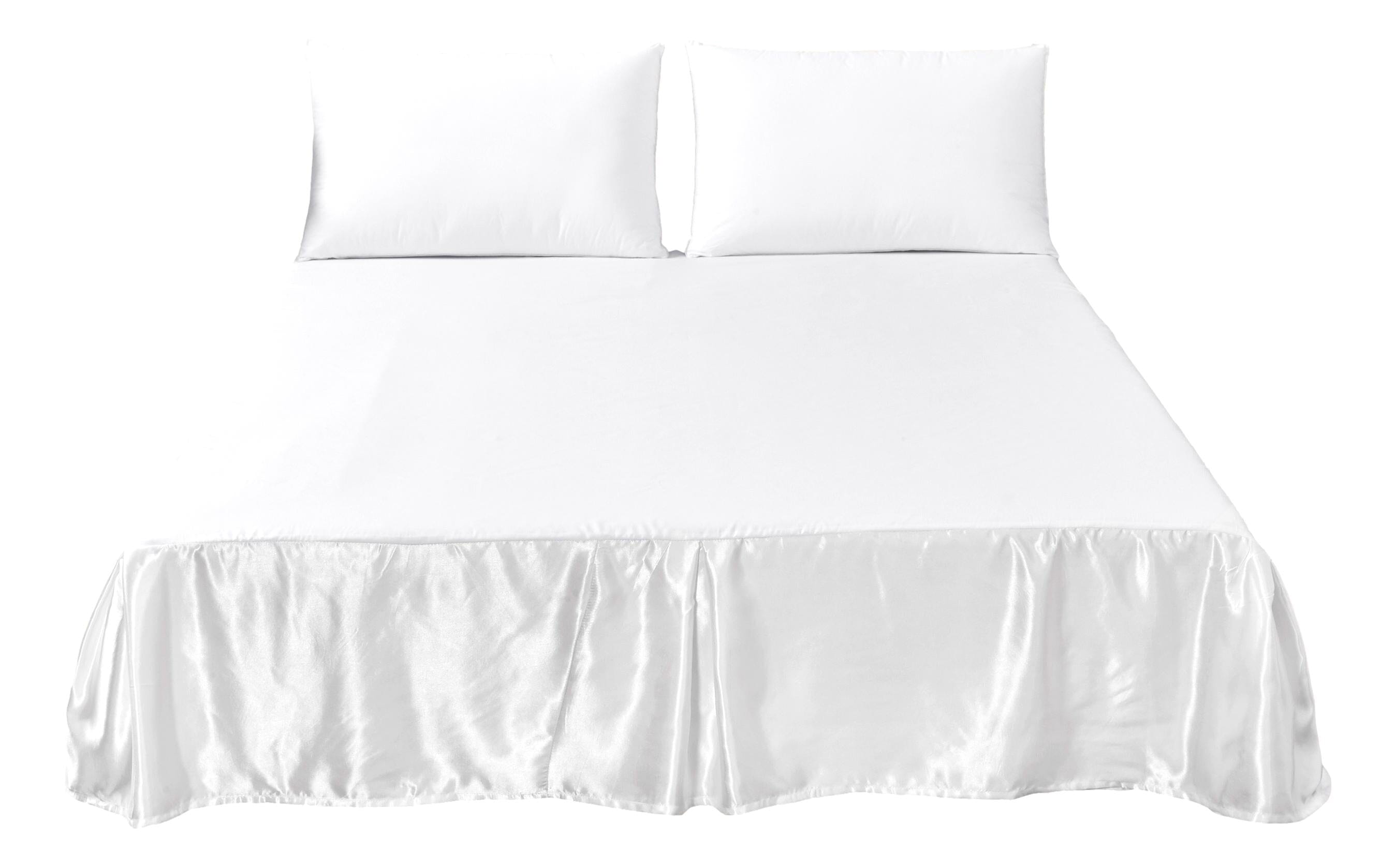 Tache Satin Bright White Lustrous Sweet Victorian Tailored Platform 14" Bed Skirt Dust Ruffle (MZ002)