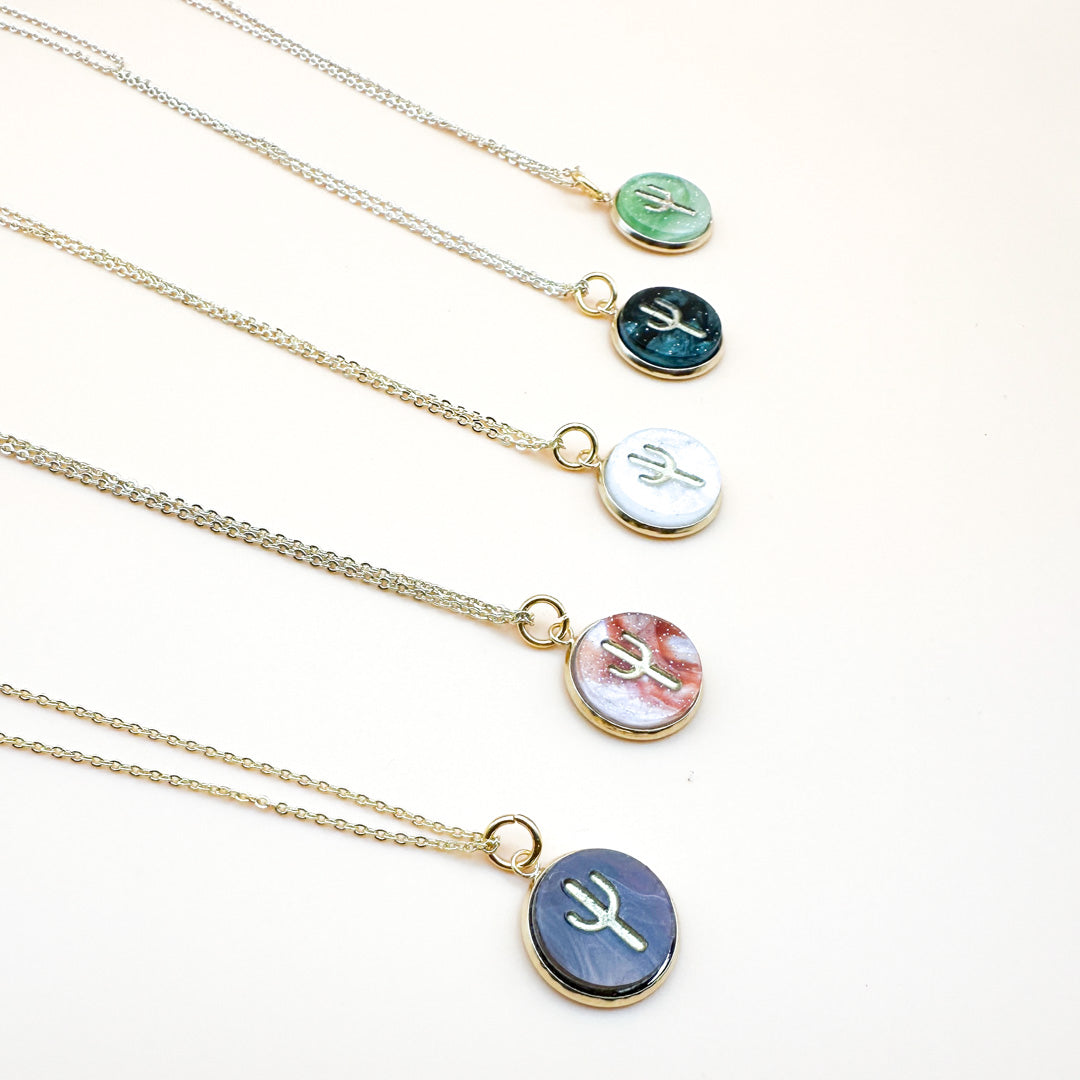 Cactus 18K Gold Plated Charm Necklace - Pearl Collection