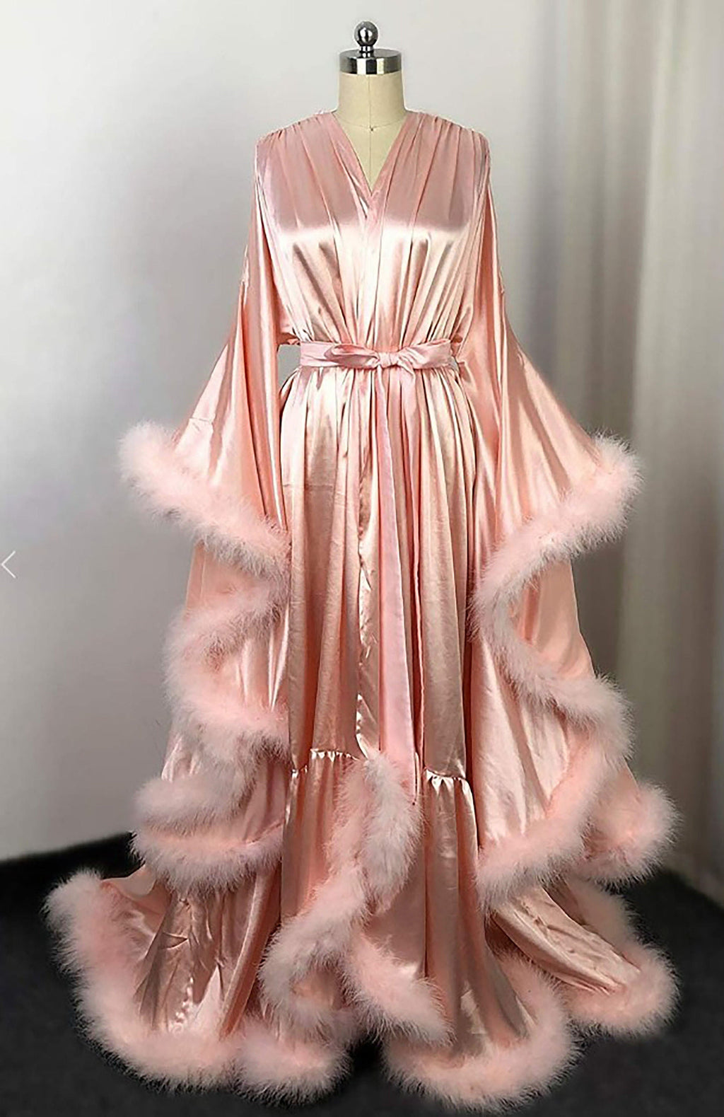 Luxury Satin Feather Bridal Robe | Victorian Style Wedding & Photoshoot Robe